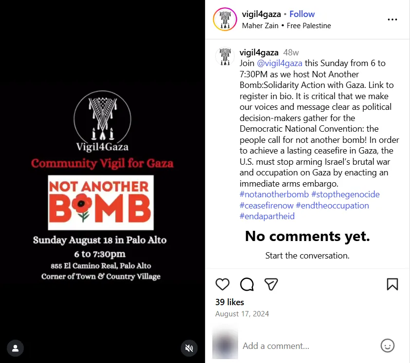 Community_Vigil_for_Gaza: Not Another Bomb