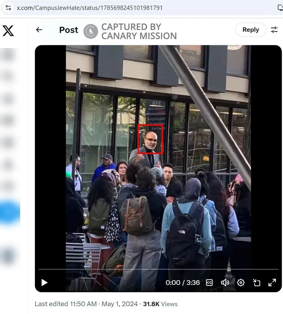Abdul Kayum Ahmed shows support for the pro-Hamas encampment at Columbia in April 2024.