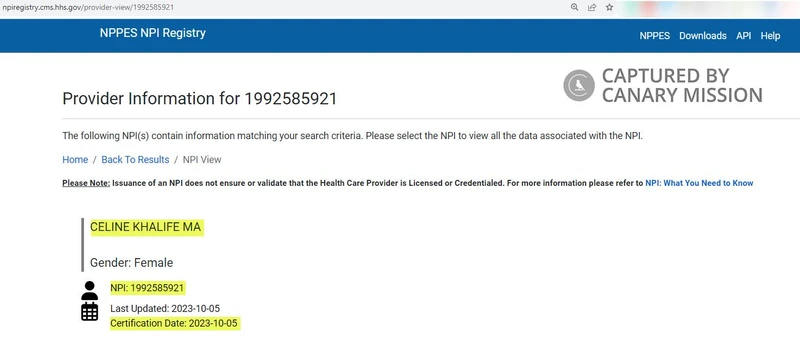 Celine Khalife cm04 npiregistry.cms.hhs.gov_#5