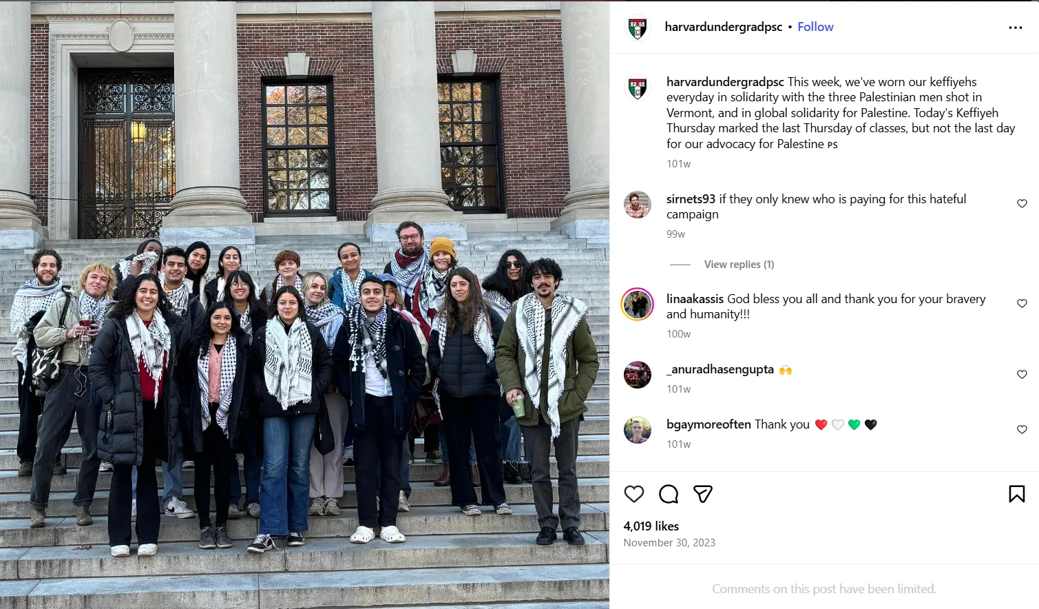 Keffiyeh Thursday at Harvard - 11/30/2023