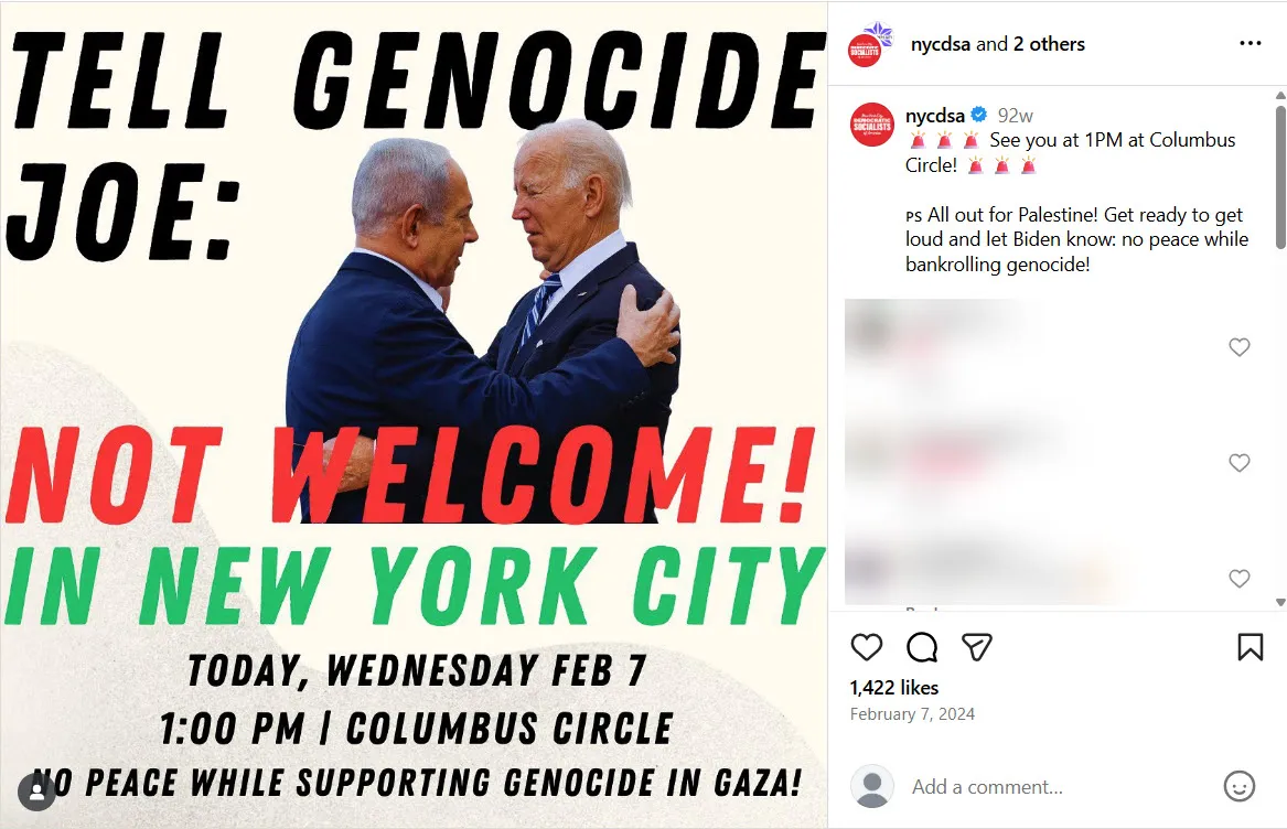 Tell Genocide Joe Not Welcome  In New York City