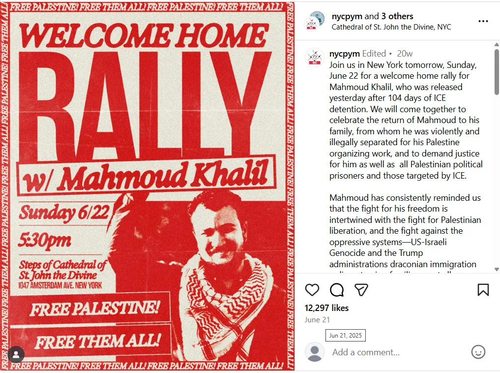Welcome Home Rally With Mahmoud Khalil - 6/22/2025