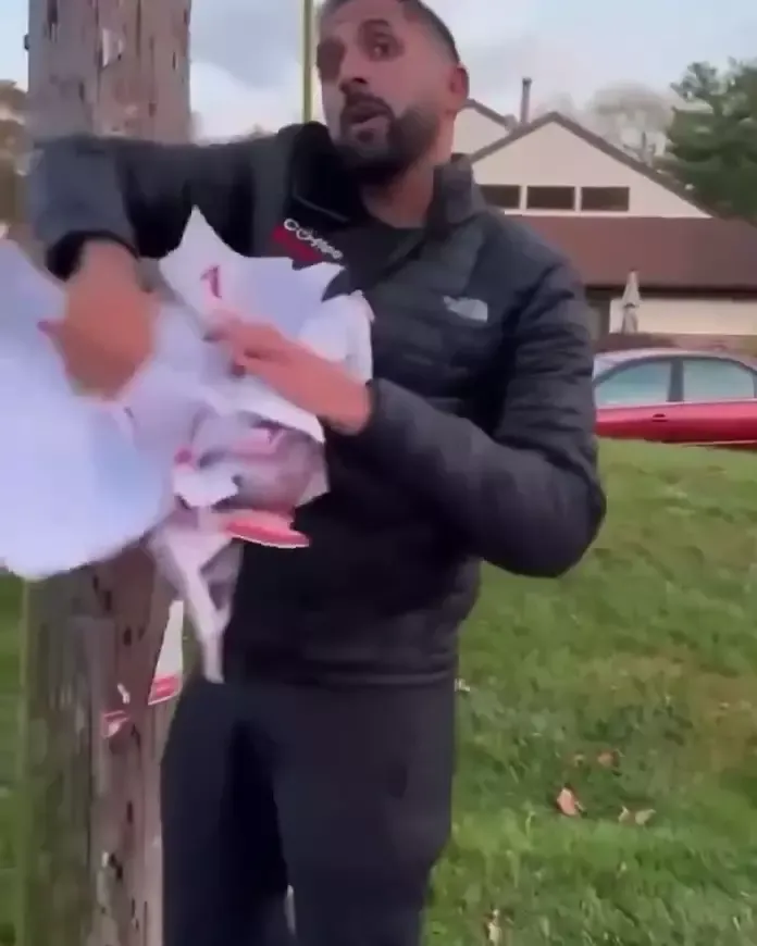 Amro Fadel Rips Down Posters of Israeli Civilians Kidnapped by Hamas New Jersey Instagram_#13