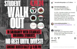 Student Walkout in Solidarity with Steadfast Columbia Students - 4/19/2024