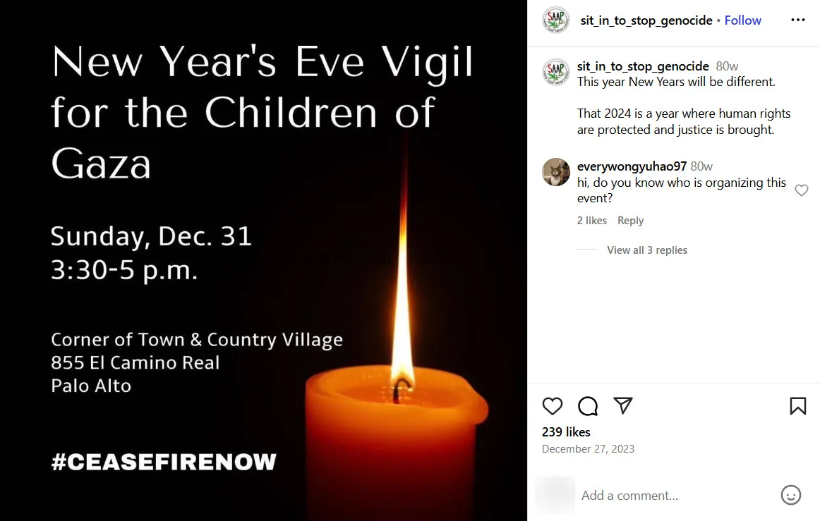 sit in to stop genocide - December 31, 2023